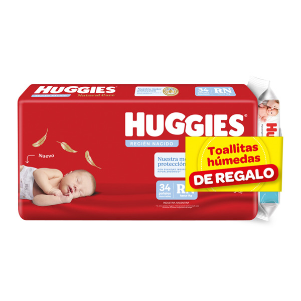 Imagen de HUGGIES NATURAL CARE MEGA RECIEN NACIDO+TOALLITAS RN PACK RN [34+48uni.]