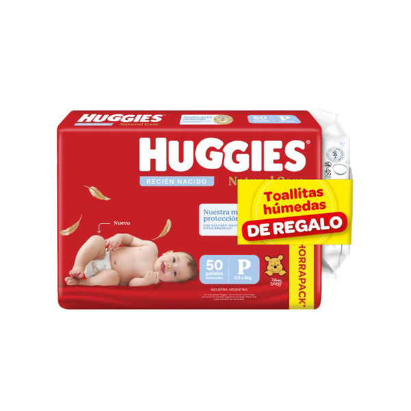 Imagen de HUGGIES NATURAL CARE PACK AHORRO P+TOALLITAS RN PACK P [50+48uni.]